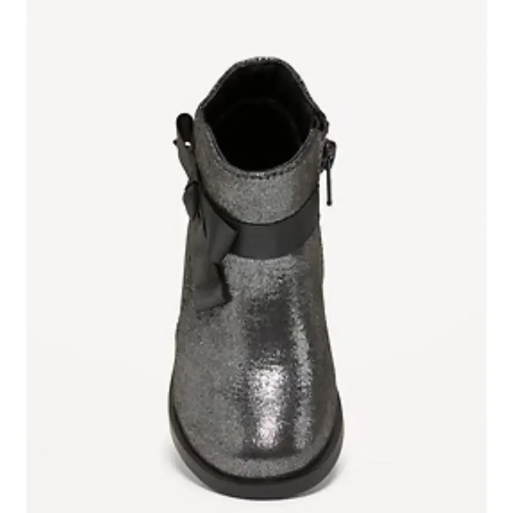 Old Navy Faux-Suede Bow-Tie Boots for Toddler Girls Size 10 Glittery Metallic